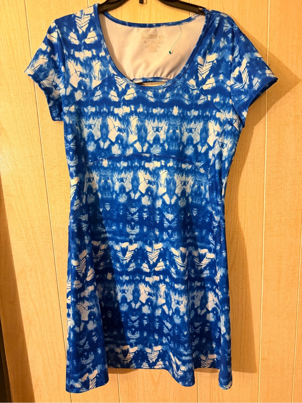 Reel Legends Blue and White Tie-Dye Scoop Neck Short Sleeve Dress